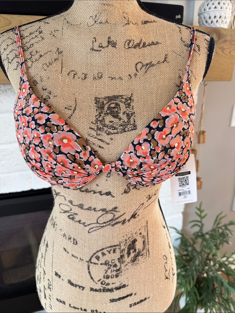 Body Glove Floral Bikini Top - Coral, Black, White